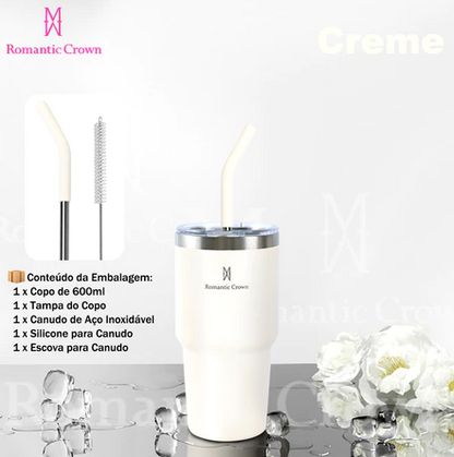 ROMANTIC CROWN Copo Térmico Inox Portátil 1200ml/1.2L Garrafa Térmica Inoxidável com Tampa e Canudo
