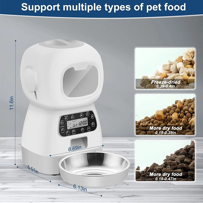 Alimentador automático de 3,5L para cães e gatos pequenos.

Alimentador programável para cães e gatos pequenos.

Dispensador automático de ração para animais de estimação.

Tigela programável para alimentação de pets.

Alimentador automático de 3,5L para pets.