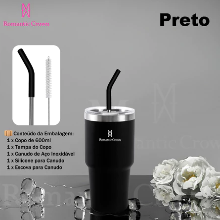 ROMANTIC CROWN Copo Térmico Inox Portátil 1200ml/1.2L Garrafa Térmica Inoxidável com Tampa e Canudo