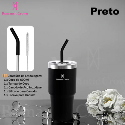 ROMANTIC CROWN Copo Térmico Inox Portátil 1200ml/1.2L Garrafa Térmica Inoxidável com Tampa e Canudo