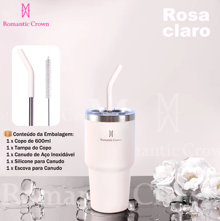 ROMANTIC CROWN Copo Térmico Inox Portátil 1200ml/1.2L Garrafa Térmica Inoxidável com Tampa e Canudo