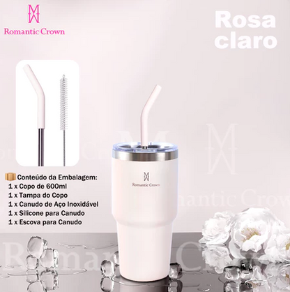 ROMANTIC CROWN Copo Térmico Inox Portátil 1200ml/1.2L Garrafa Térmica Inoxidável com Tampa e Canudo