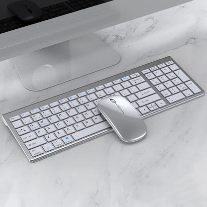 O Conjunto de Teclado e Mouse Slim Bluetooth oferece praticidade e elegância para o seu dia a dia, sendo compatível com notebooks e computadores. Com conexão sem fio dupla via Bluetooth e USB 2.4G, garante uma experiência estável e sem atrasos. Ambos os dispositivos são recarregáveis, eliminando a necessidade de pilhas, e possuem um design slim e silencioso, ideal para uso em escritórios ou home office. Leve, compacto e eficiente, esse conjunto é perfeito para quem busca conforto e produtividade em qualquer
